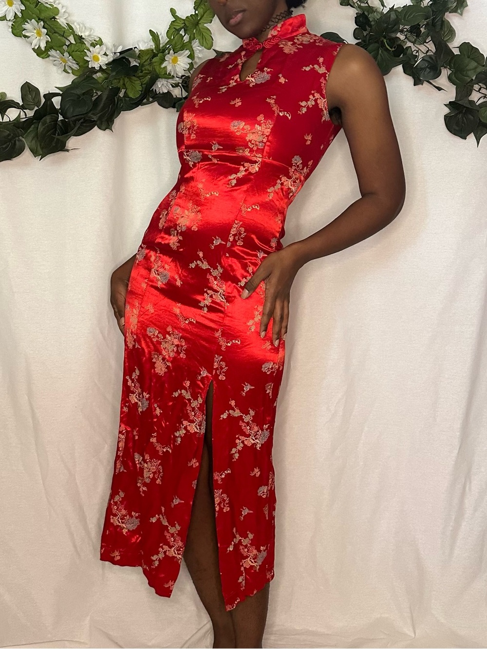 All That Jazz vintage 90s/2000s red sleeveless bodycon cheongsam dress
